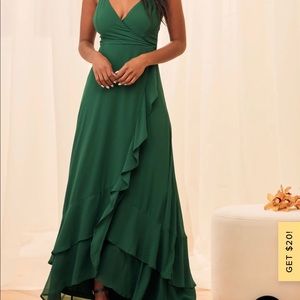 Emerald green lace-up high-low maxi dress